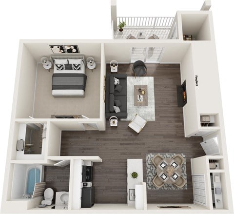 Floor plan for 1 bed, 1 bath, 670 sqft